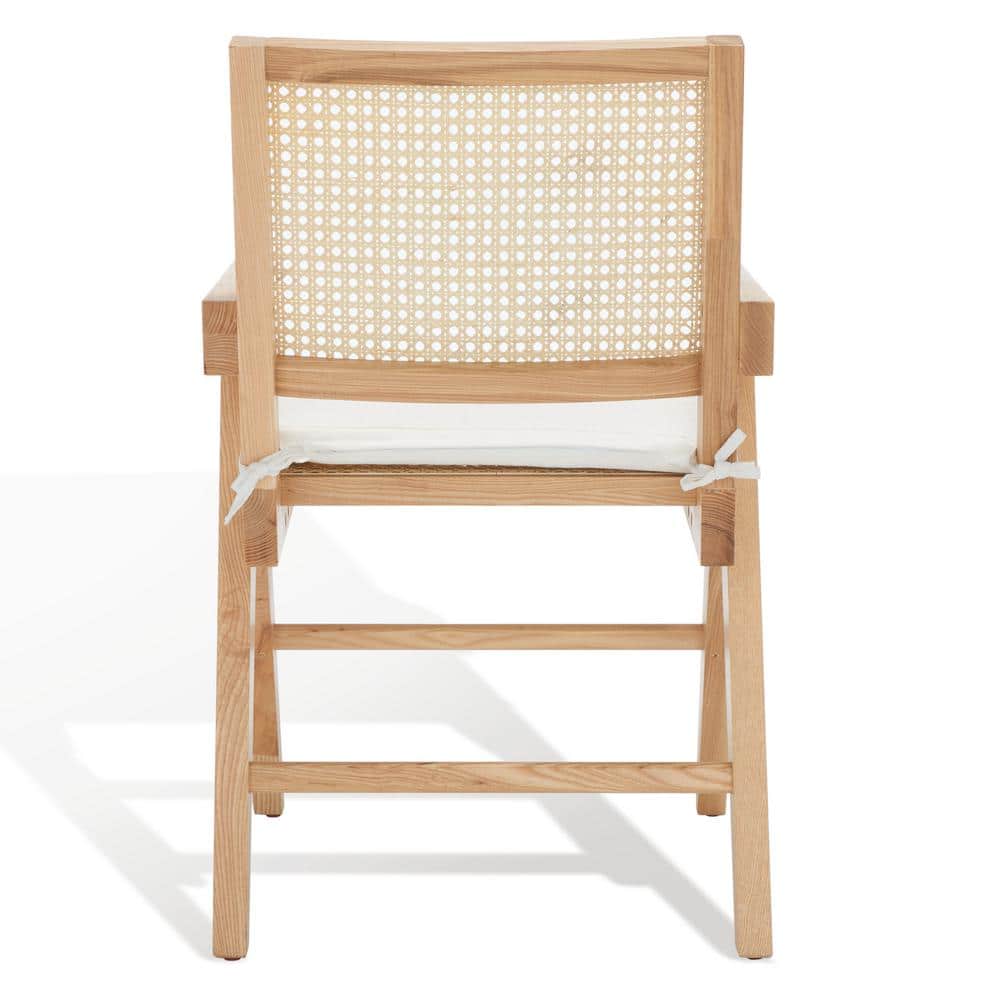 Colette 23" Natural Ash Wood & Rattan Armchair with White Cushion