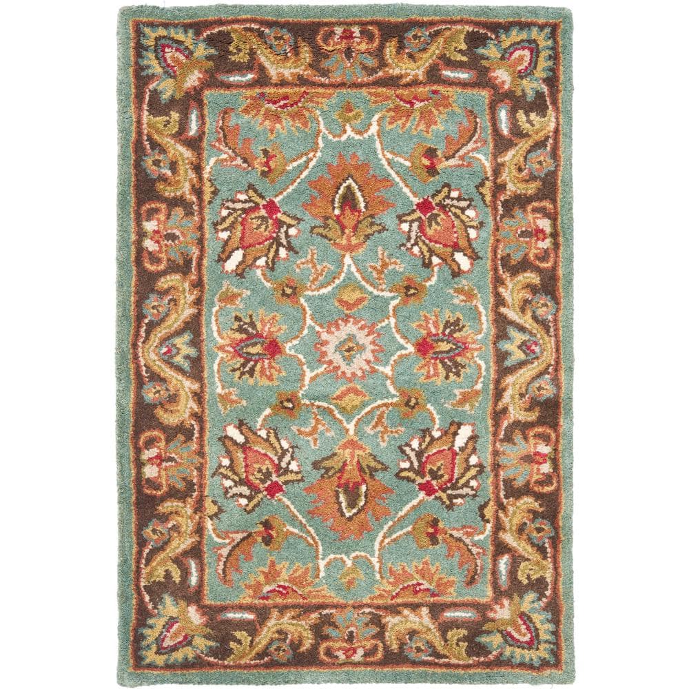 Elegant Traditions Hand-Tufted Wool Rectangular Rug in Blue/Brown - 2' x 3'