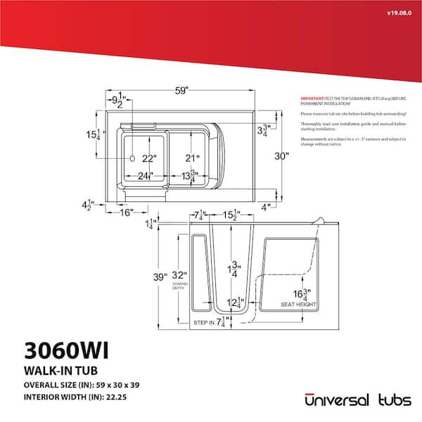 walk in tub measurements