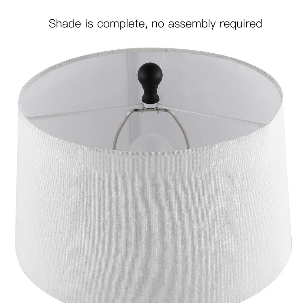 28 in. Bronze Table Lamps Set with White Linen Shade and USB Ports