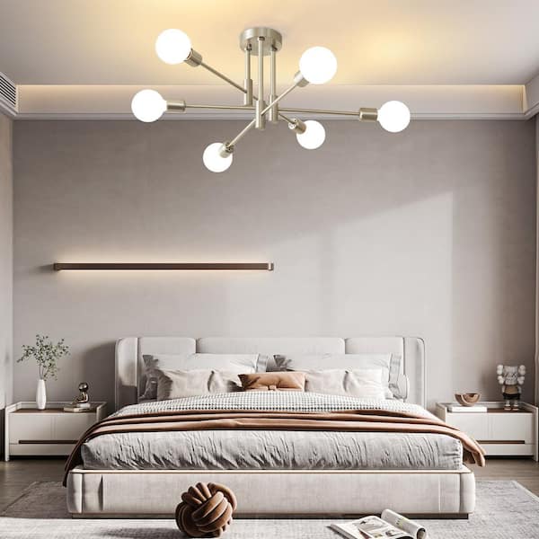 Deyidn 6-Light Vintage Nickel Linear Sputnik Chandelier Semi Flush