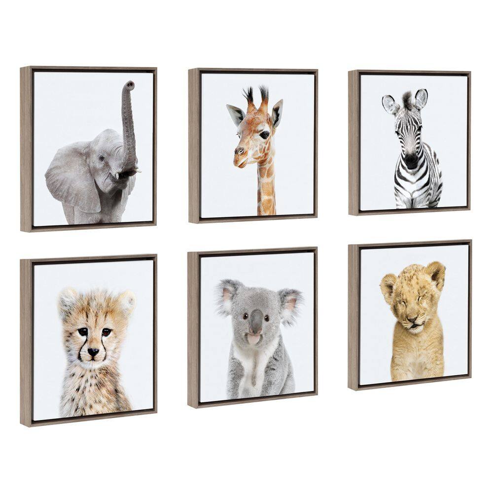 Safari Animal Collection Framed Canvas Wall Art Set of 6