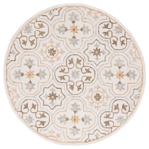 Micro-Loop Ivory/Grey 5 ft. x 5 ft. Medallion Round Area Rug