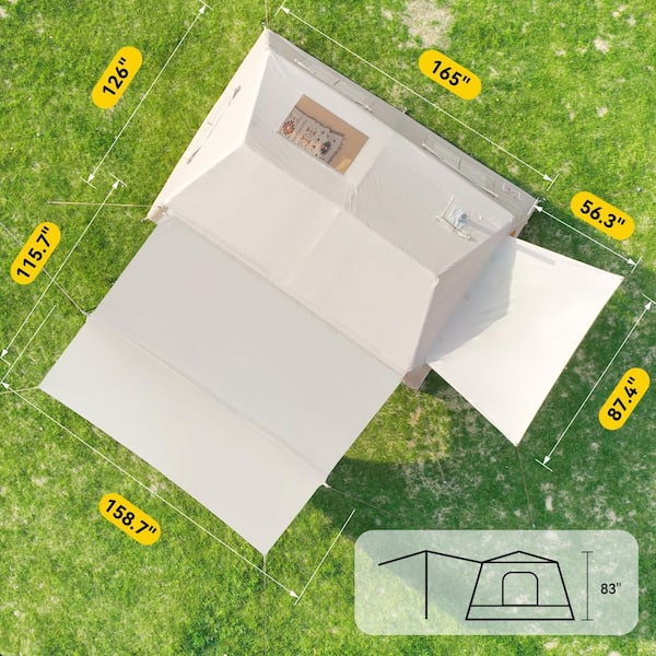 10-Person Inflatable Blow Up Tent with Awning, Waterproof Oxford Tent with 4 Mesh Windows and Manual Pump for Camping