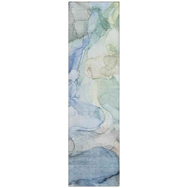 HomeRoots Blue 2 ft. x 8 ft. Abstract Indoor / Outdoor Area Rug