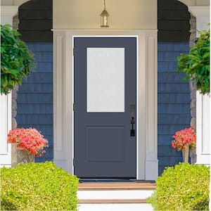 Legacy 36 in. W. x 80 in. 1/2 Lite Rain Glass RHOS Primed Dark Denim Finish Fiberglass Prehung Front Door