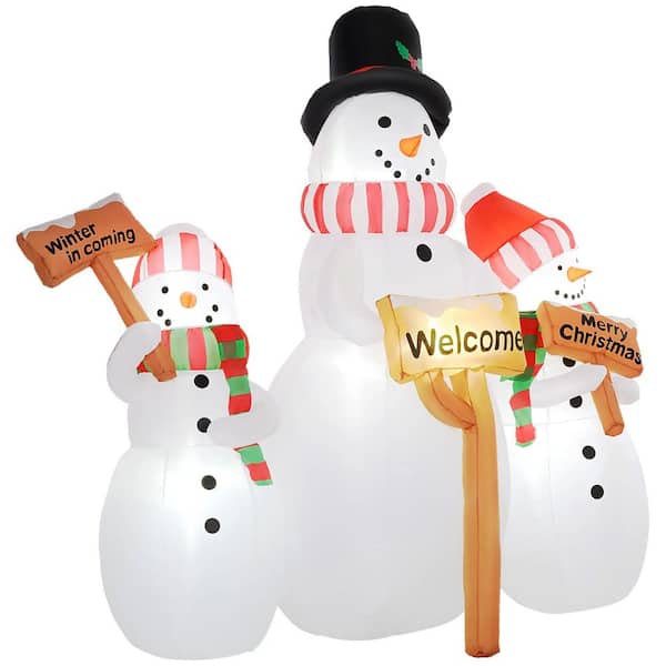 6.1 ft. Blow-Up Outdoor Holiday Decor Display, Christmas Inflatable Snowmen with LED lights, Ground Stakes