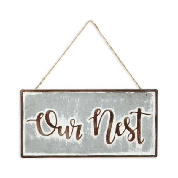 11.75 in. x 6 in. Grey, Brown Our Nest Galvanized Metal Wall Art 1-Piece