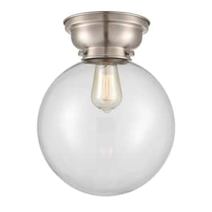 Aditi Beacon 10 in. 1-Light Brushed Satin Nickel Flush Mount with Clear Glass Shade
