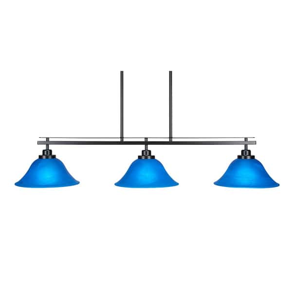 Unbranded Monroe 3-Light, Matte Black Billiard Light, Any room with 10 in. Blue Italian Glass Shades no bulbs included