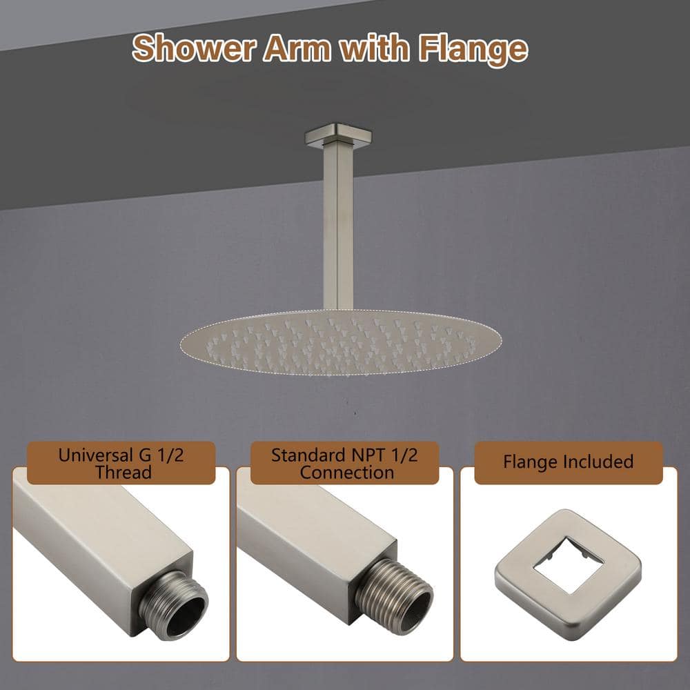 8-Inch Brushed Nickel Square Ceiling Mounted Shower Arm