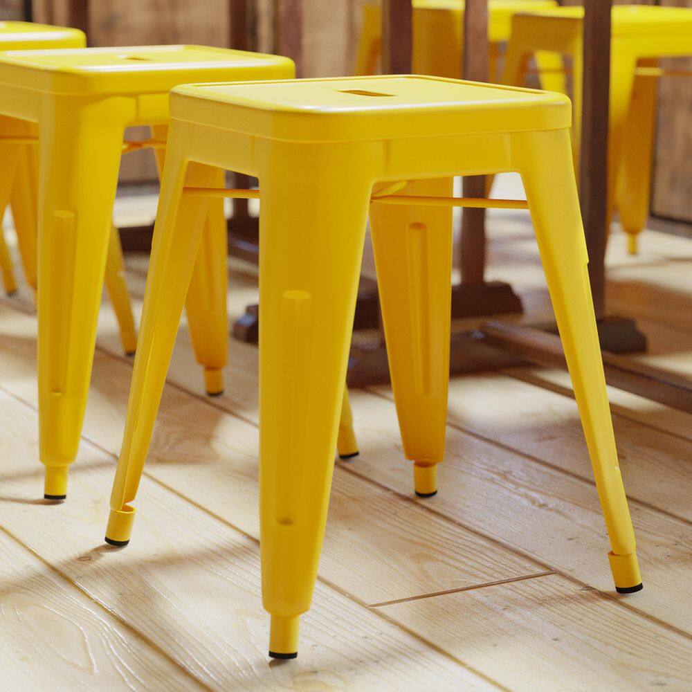 Yellow 18-Inch Backless Metal Stackable Stools, Set of 4