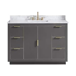 Austen 49 in. W x 22 in. D Bath Vanity in Gray with Gold Trim with Marble Vanity Top in Carrara White with Basin