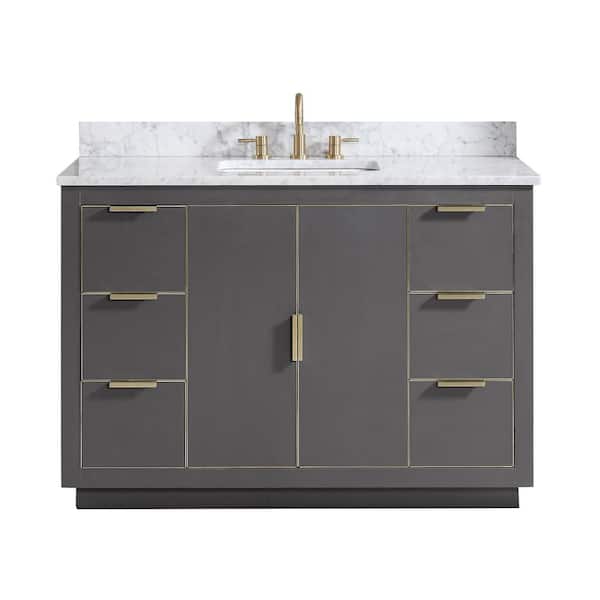 Avanity Austen 49 in. W x 22 in. D Bath Vanity in Gray with Gold Trim with Marble Vanity Top in Carrara White with Basin