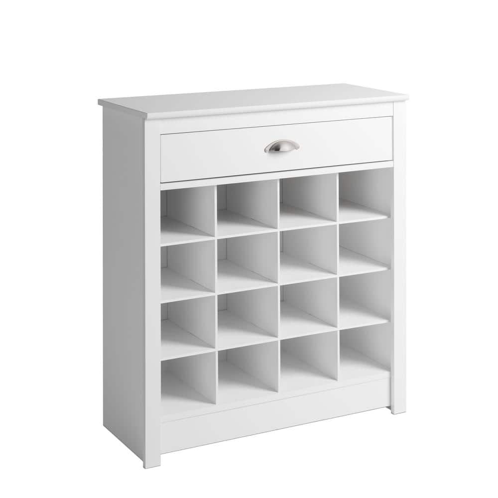 White 16-Cubby Entryway Shoe Storage Cabinet with Drawer