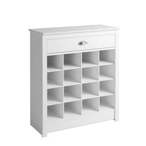 35 in. H x 31.5 in. W 16-Pair Composite Shoe Storage Cabinet with Slim Top Drawer for Entryways, White