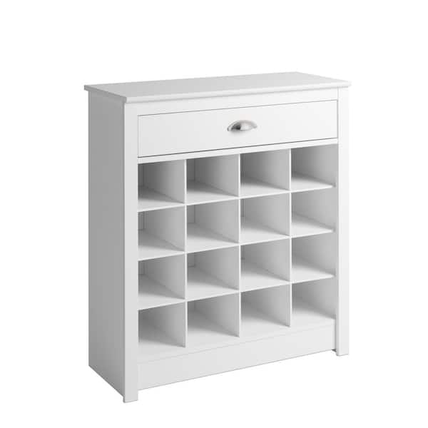 Prepac 35 in. H x 31.5 in. W 16-Pair Composite Shoe Storage Cabinet with Slim Top Drawer for Entryways, White