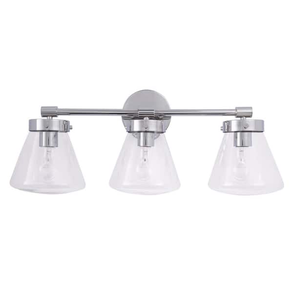 Gleam 30.3 in. 3-Light Brushed Nickel Modern Farmhouse Vanity Light with Clear Glass Shades