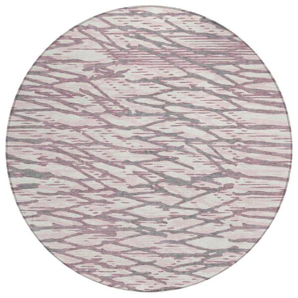 Chantille Machine Washable Indoor/Outdoor Abstract ACN2771 Blush 8 ft. x 8 ft. Round Rug