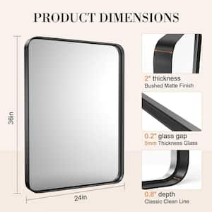 24 in. W x 36 in. H Rounded Rectangle Framed Wall Bathroom Vanity Mirror for Over Sink Wall in Matte Black