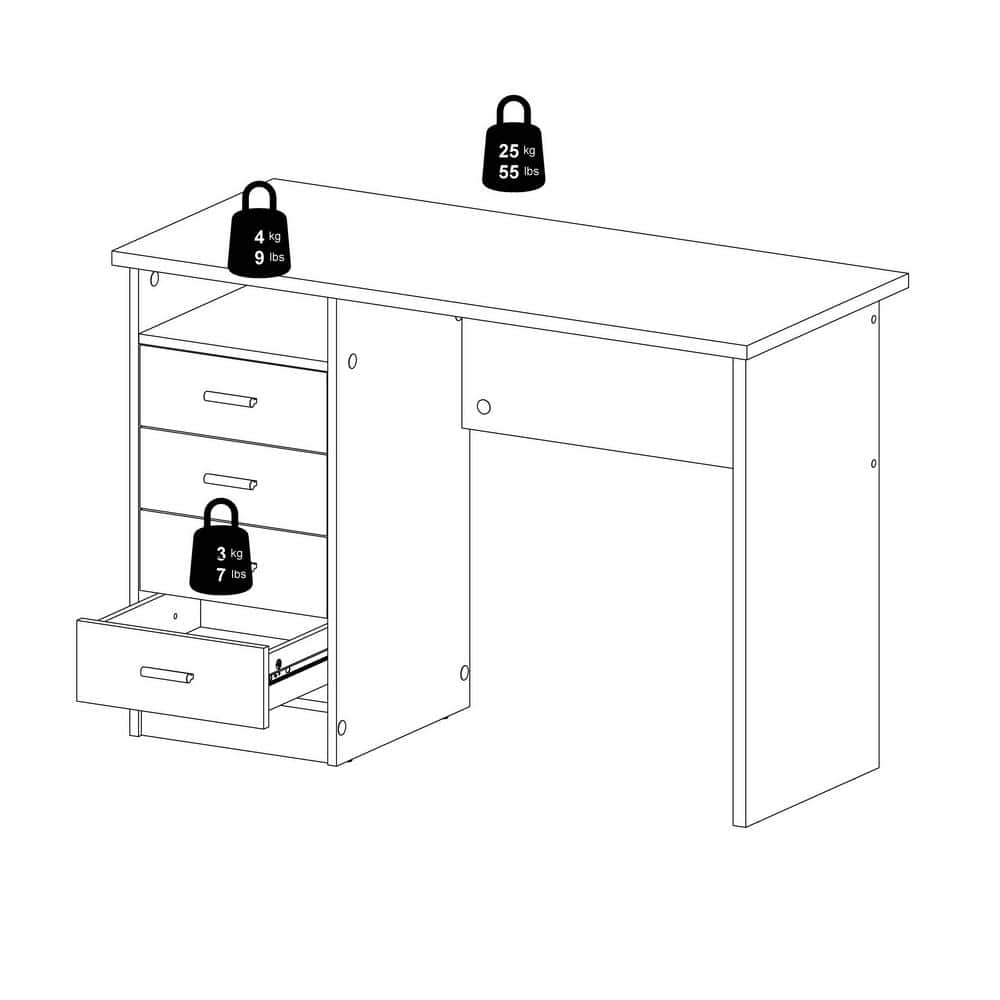 Scandinavian Oak Structure Desk with 4 Drawers and Open Shelf