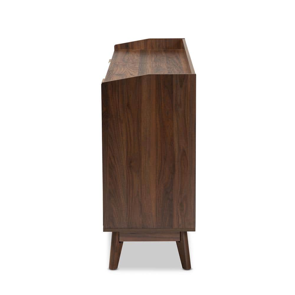 Elegant Mid-Century Walnut Brown Dresser with Gold-Tone Handles, 6 Drawers