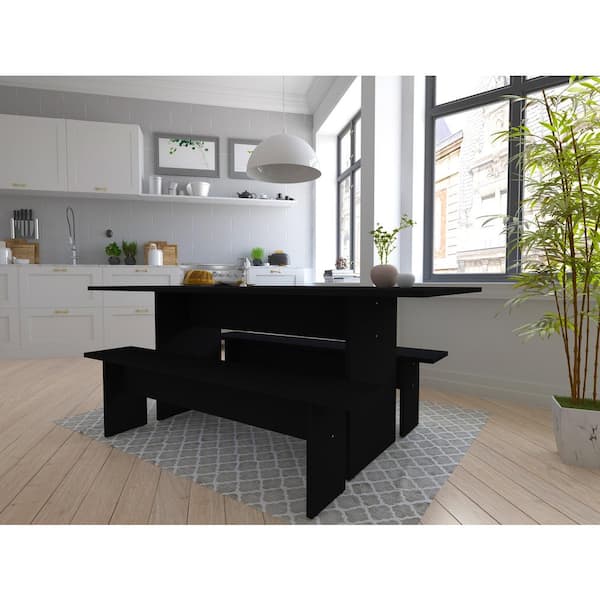 Manhattan Comfort NoMad 3-Piece Black 67.91 in. Modern Dining Set