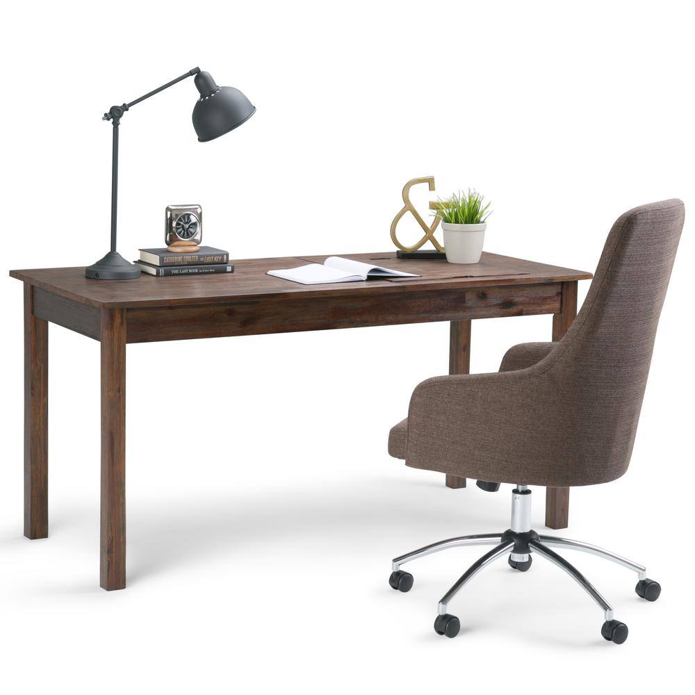 Monroe Distressed Charcoal Brown Solid Acacia Desk with USB & Power Outlet