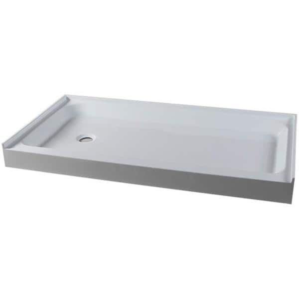 Matte Black Acrylic Rectangular Alcove Shower Pan with Brass Drain