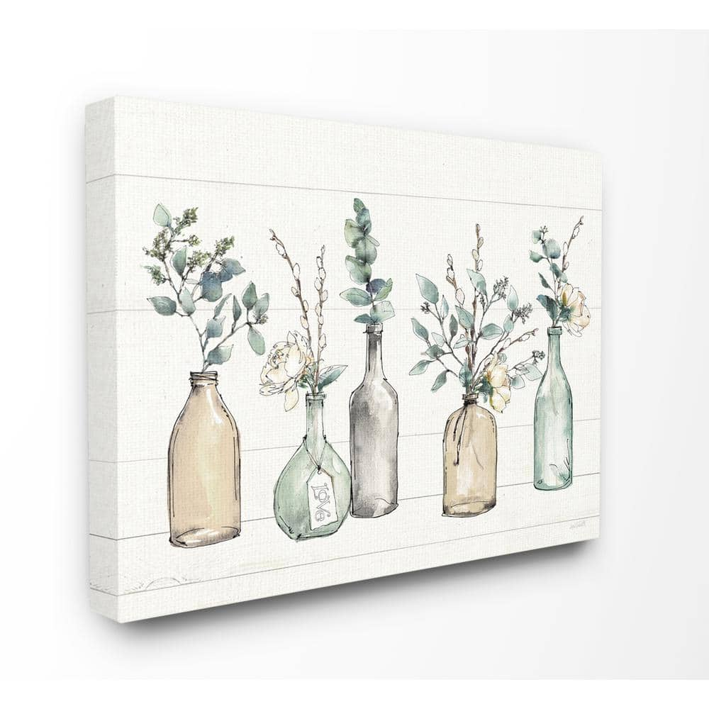 Stupell Industries 36 in. x 48 in. "Bottles And Plants Farm Wood Textured Design" by Anne Tavoletti Canvas Wall Art