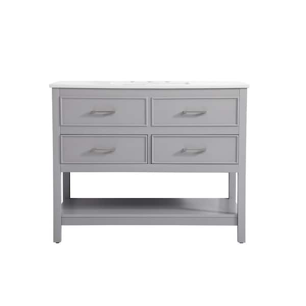 Unbranded Simply Living 42 in. Single Bathroom Vanity in Gray with Quartz Vanity Top in Calacatta White