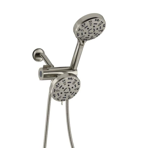 Logmey 8-Spray Patterns with 1.8 GPM 5 in. Wall Mount Dual Shower Heads with Pause and Shower Arm in Brushed Nickel