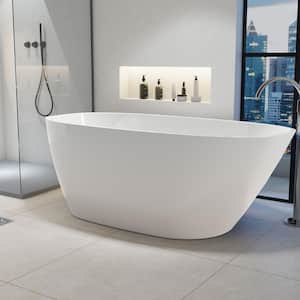 59 in. Acrylic Freestanding Bathtub Flatbottom Single Slipper Soaking Bathtub in Glossy White