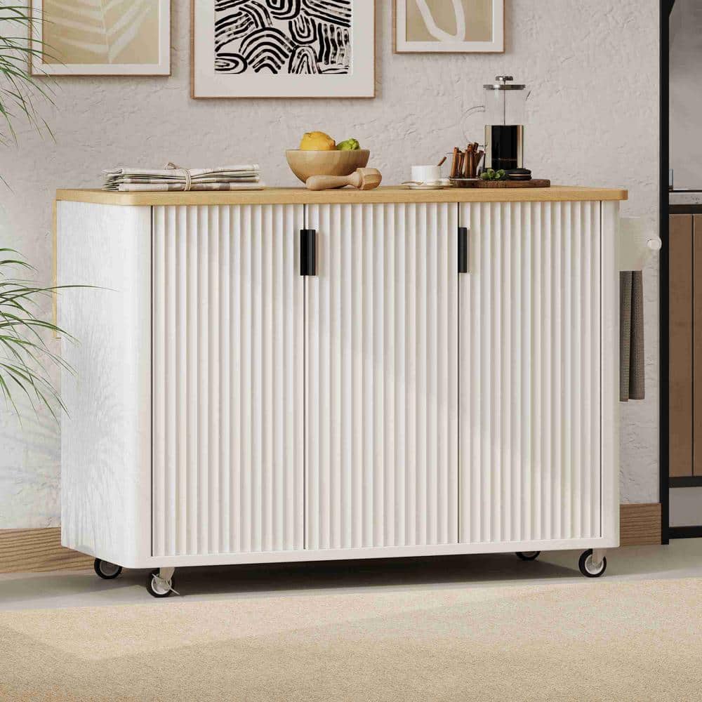 White Wood 51.3 in. W Kitchen Island with Drop Leaf, Internal Storage Rack, Towel Rack price history on PriceWatchPro