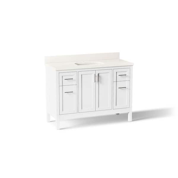 Hadron 49 in. Single Sink Freestanding White Bath Vanity with White Quartz Top Assembled