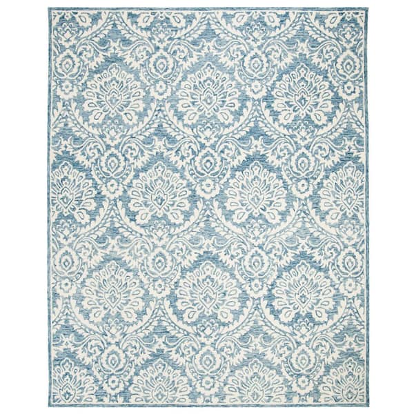 Blossom 9 ft. x 12 ft. Blue/Ivory Geometric Damask Floral Area Rug