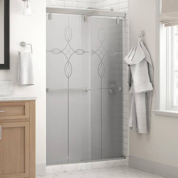 Delta Lyndall Mod 43-3/8 to 47-3/8 in. W x 71-1/2 in. H Soft-Close Frameless Sliding Shower Door, Chrome, Tranquility Glass