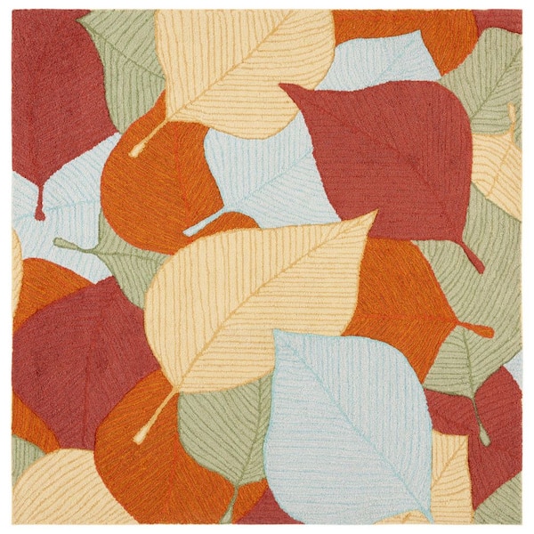 SAFAVIEH Easy Care 6 ft. x 6 ft. Rust/Green Oversized Leaves Square ...