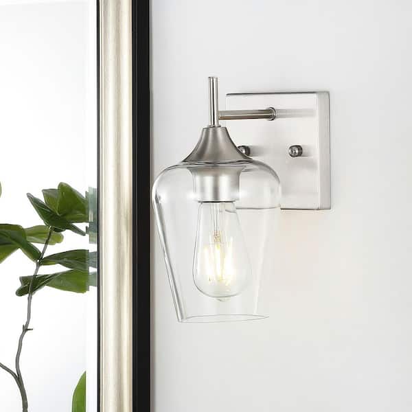 4.9 in. 1-Light Brushed Nickel Wall Sconce Bathroom Vanity Light with Clear Glass Shade