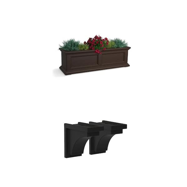 Fairfield 36 in. x 11 in. Espresso Window Box and Nantucket Black Corbel Combo
