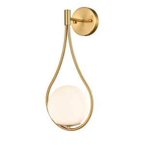 13.8 in. 1-Light Antique Gold Modern Wall Sconce with Standard Shade