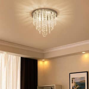9 in. 2-Light Modern Crystal Kitchen Chandelier Ceiling Light,Chrome Crystal Raindrop Flush Mount for Hallway, Bedroom