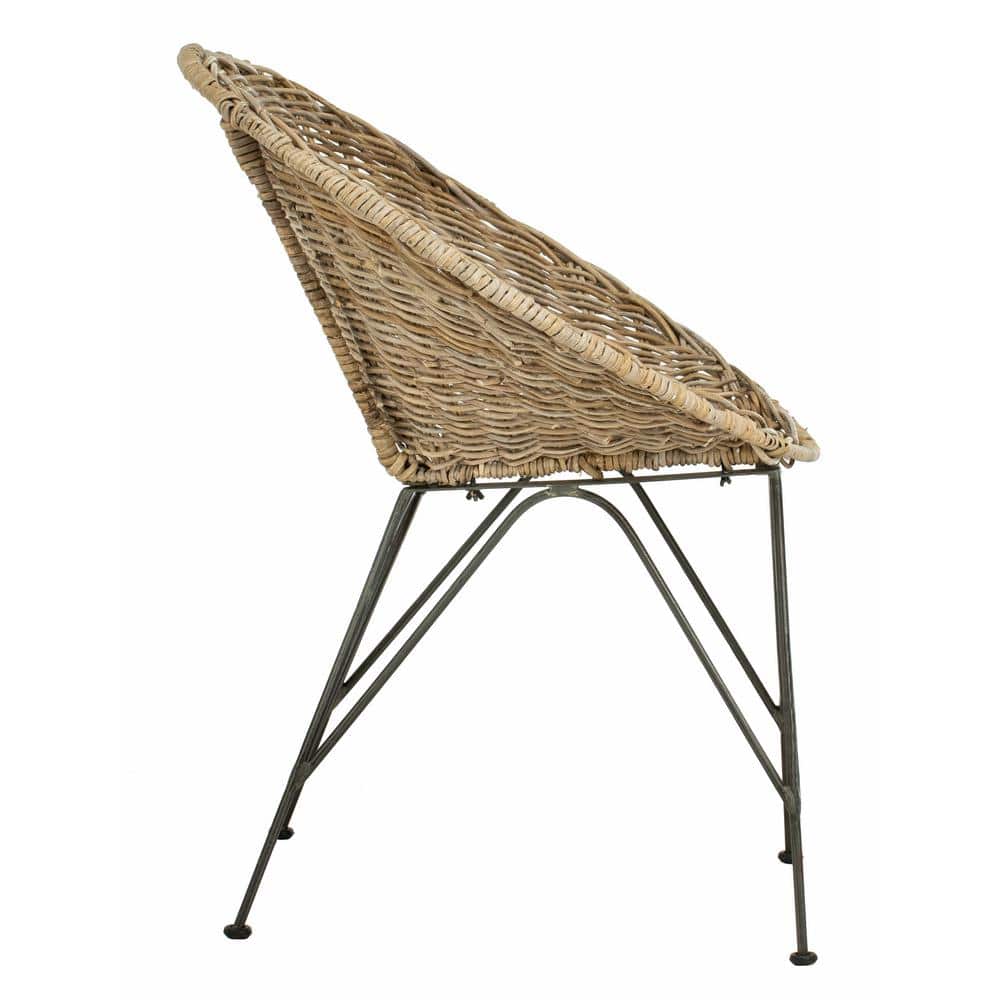 Grey Wash & Dark Steel Geometric Rattan Accent Chair