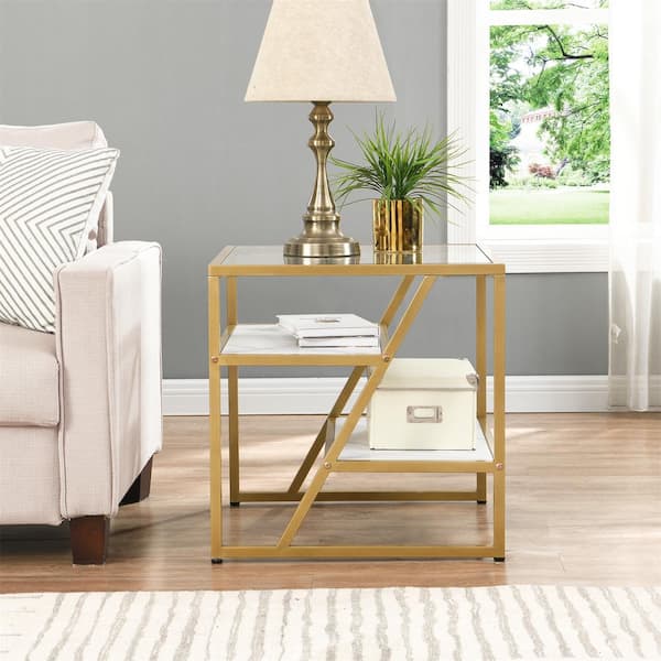 anpport 21.65 in. Golden Square Side Tempered Glass Coffee Table with ...