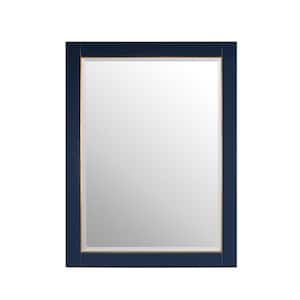 24 in. W x 32 in. H Rectangular Solid Wood Framed Beveled Wall Bathroom Vanity Mirror in Navy Blue with Golden Line