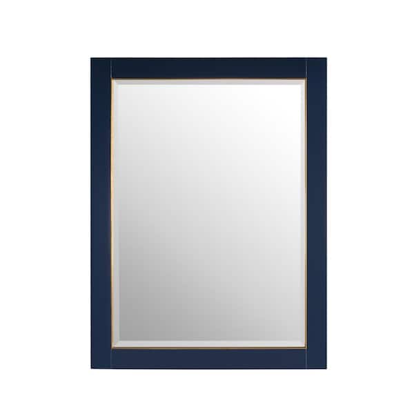 ANGELES HOME 24 in. W x 32 in. H Rectangular Solid Wood Framed Beveled Wall Bathroom Vanity Mirror in Navy Blue with Golden Line