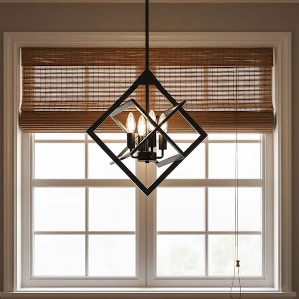 YANSUN 18 in. 4-Light Black Farmhouse Chandelier, Geometric