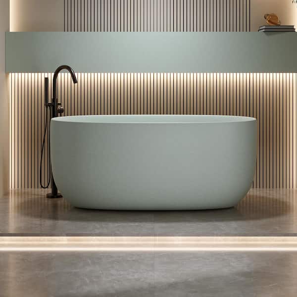 Moray 51 in. x 25 in. Solid Surface Stone Resin Flatbottom Freestanding Double Slipper Soaking Bathtub in Emerald Green
