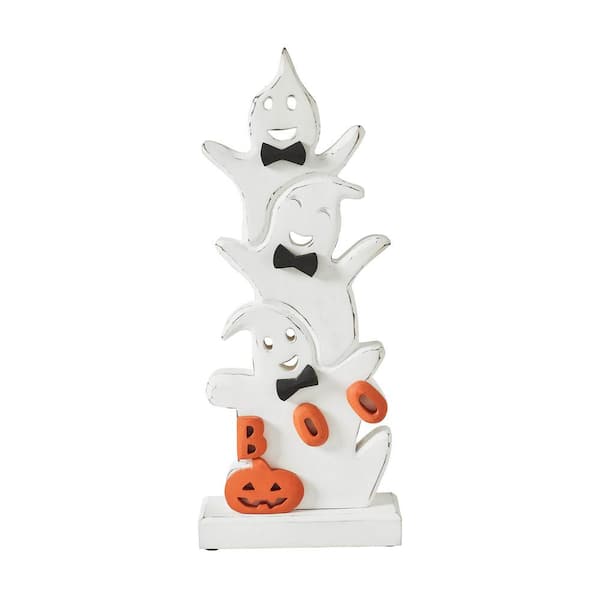 VHC BRANDS Seasons Crest 16 in. Wooden Ghost Stack Tabletop Decor