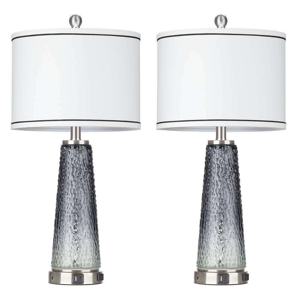 26 in. Grey Glass Table Lamp Set with USB, Tpye-C Ports and Built-In Outlet price history on PriceWatchPro